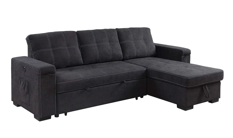 Toby - Woven Fabric Reversible Sleeper Sectional Sofa With Storage Chaise Cup Holder Charging Ports And Pockets by HouseOfZazla