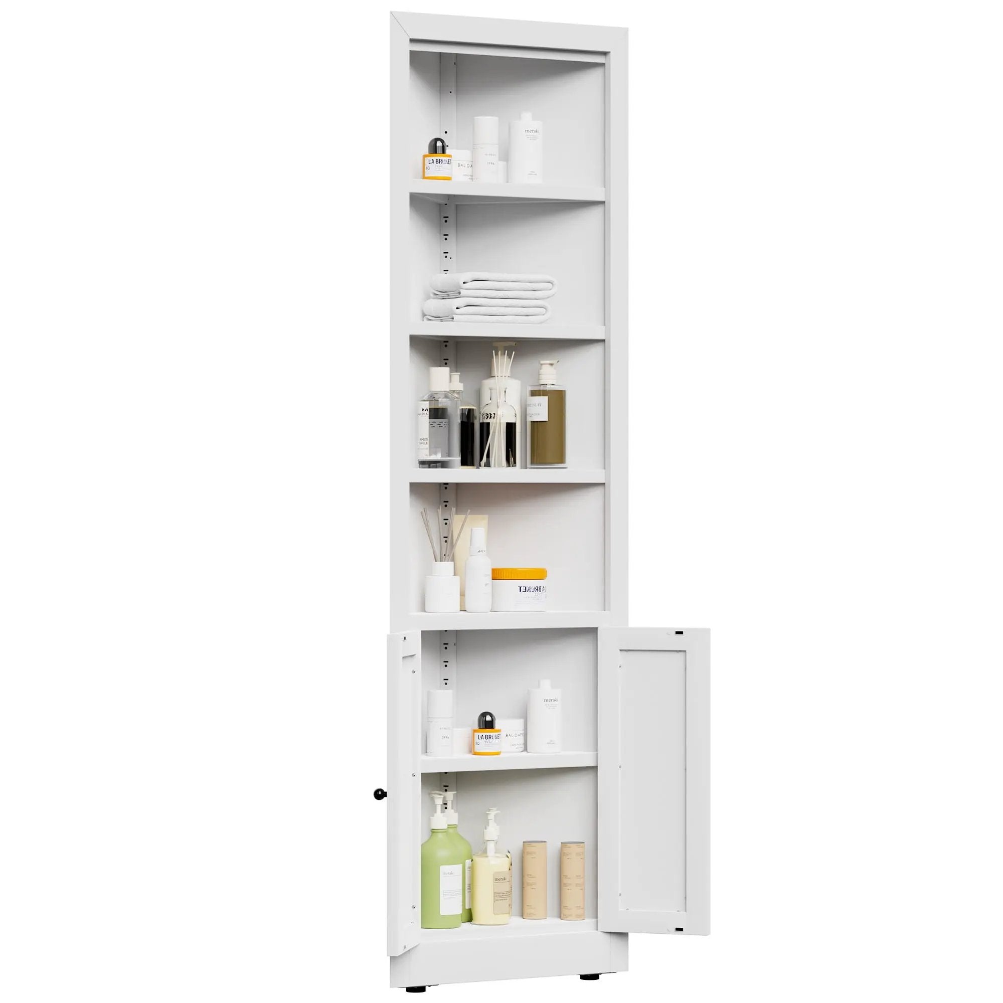 Tall Corner Storage Cabinet With 2 Doors, 5-Tier With Adjustable Shelves, Freestanding - White by HouseOfZazla