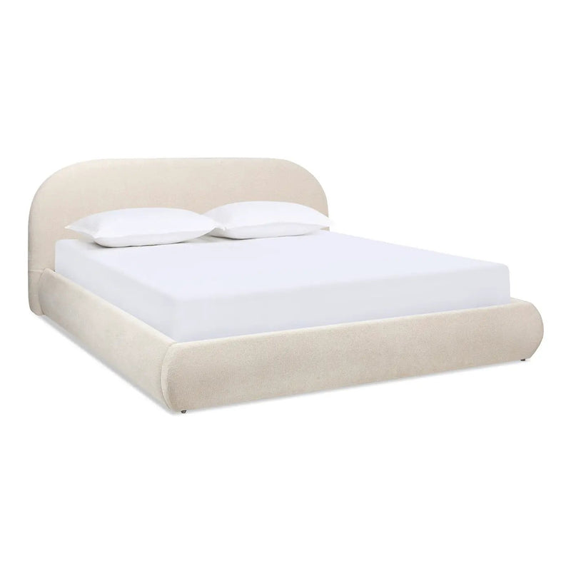 Archie Puffy Grounded Upholstered Platform Bed - Oatmeal Light by HouseOfZazla