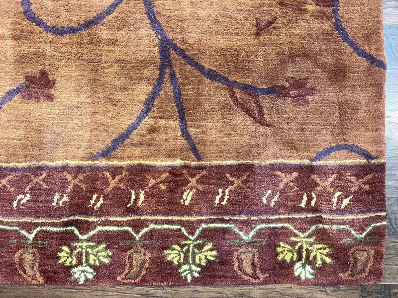 Pottery Barn Rug 5x8, Vintage Hand Tufted Carpet, Wool and Silk, Rust & Maroon by Jewel Rugs