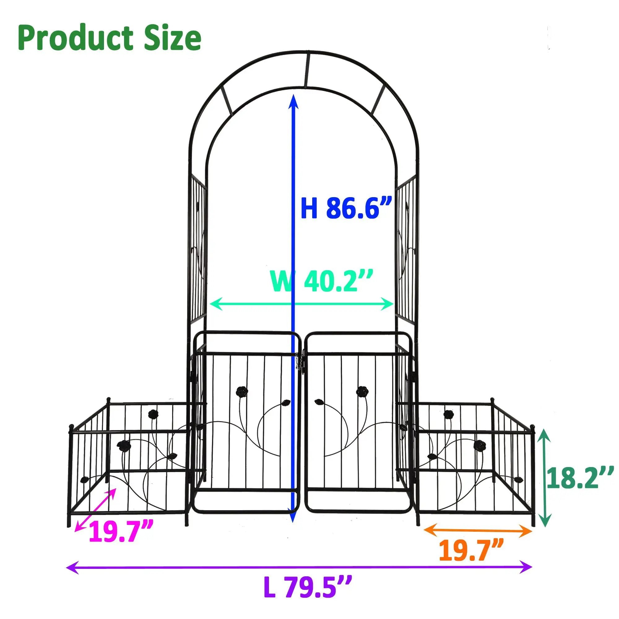 Metal Garden Arch With Gate Wide High Climbing Plants Support Rose Arch Outdoor - Black by HouseOfZazla