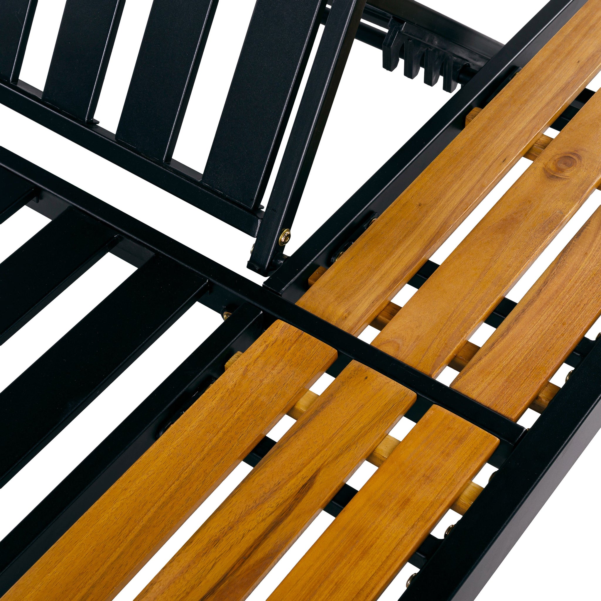 Black Iron + Teak Finish Wood Chaise Lounge Frame by HouseOfZazla