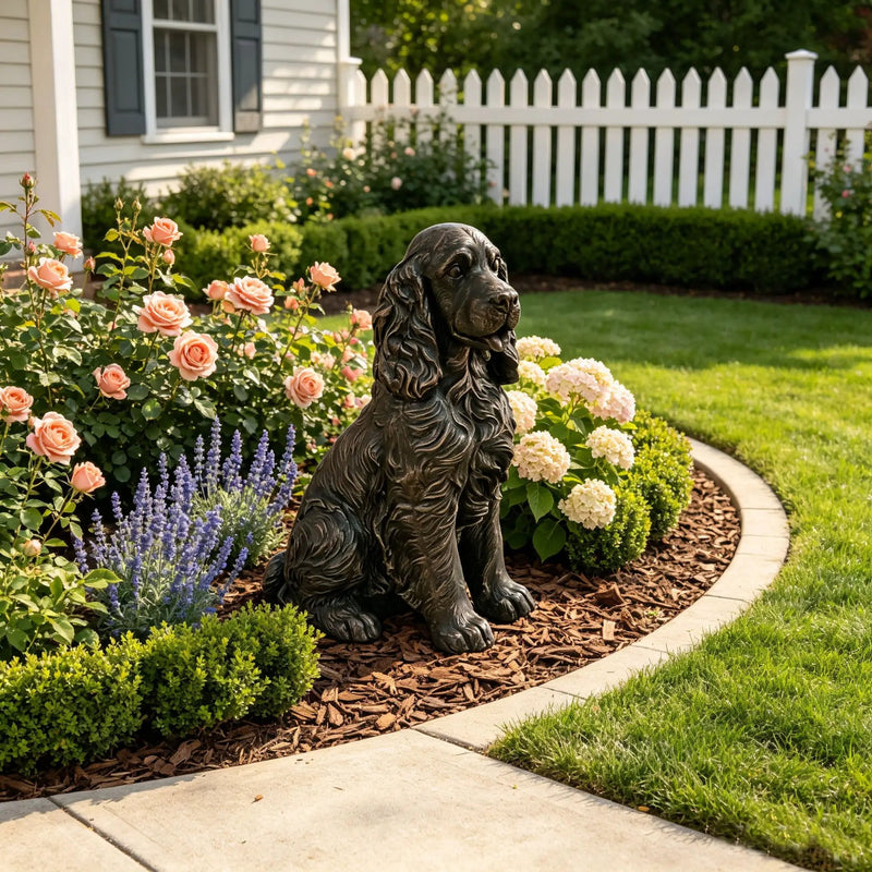 20" Bronze Finish Realistic Sitting Cocker Spaniel Dog Statue by HouseOfZazla