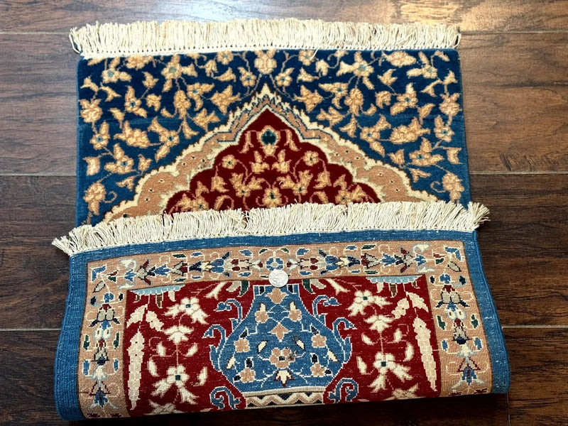 Small Persian Nain Rug, Persian Vase Tree of Life Design, Red and Blue, Very Fine 260 KPSI, Wool and Silk Highlights by Jewel Rugs