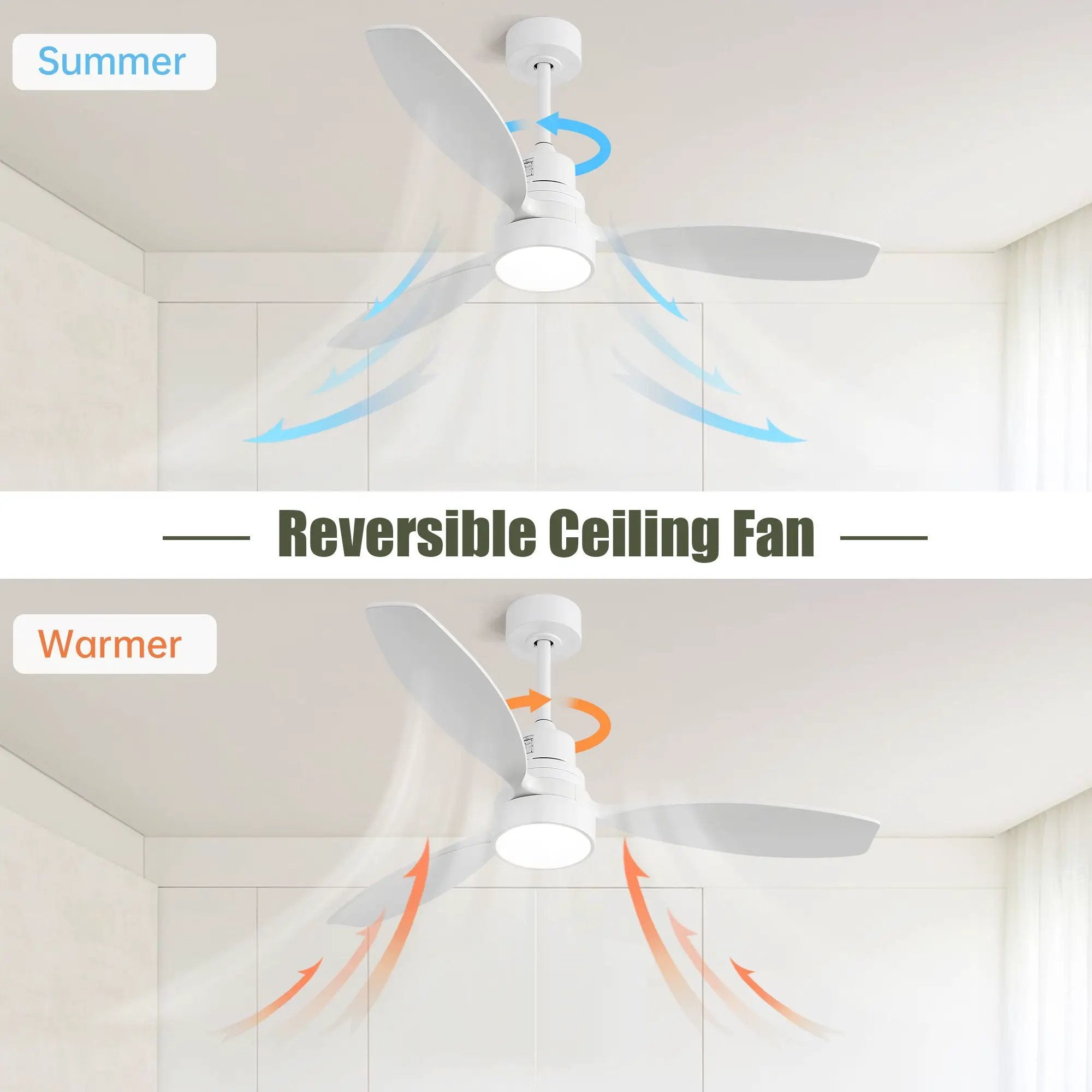 Ceiling Fan With Reversible DC Motor, LED Light, Solid Blades, Remote Control by Unique Piece Furniture