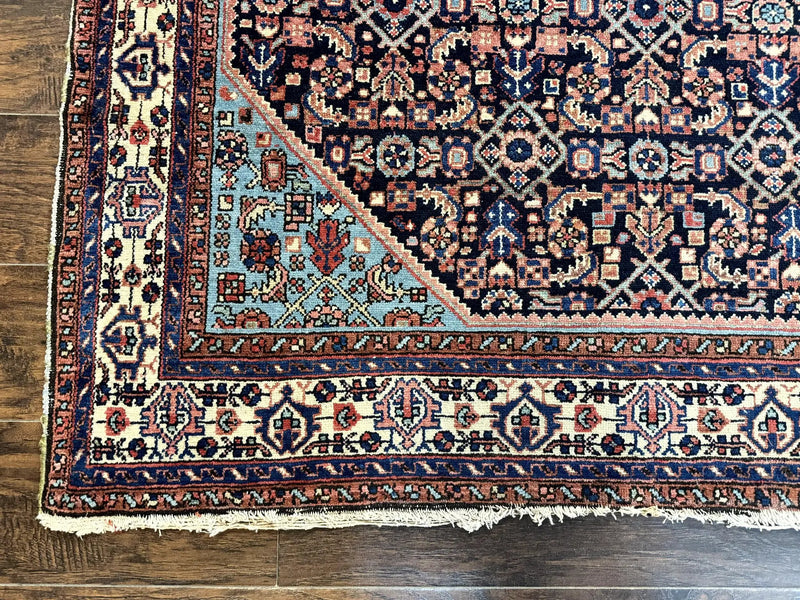 Antique Persian Rug 5 x 6.7, Navy Blue & Ivory, Handmade Persian Wool Carpet, Hamadan Angelas Rug by Jewel Rugs