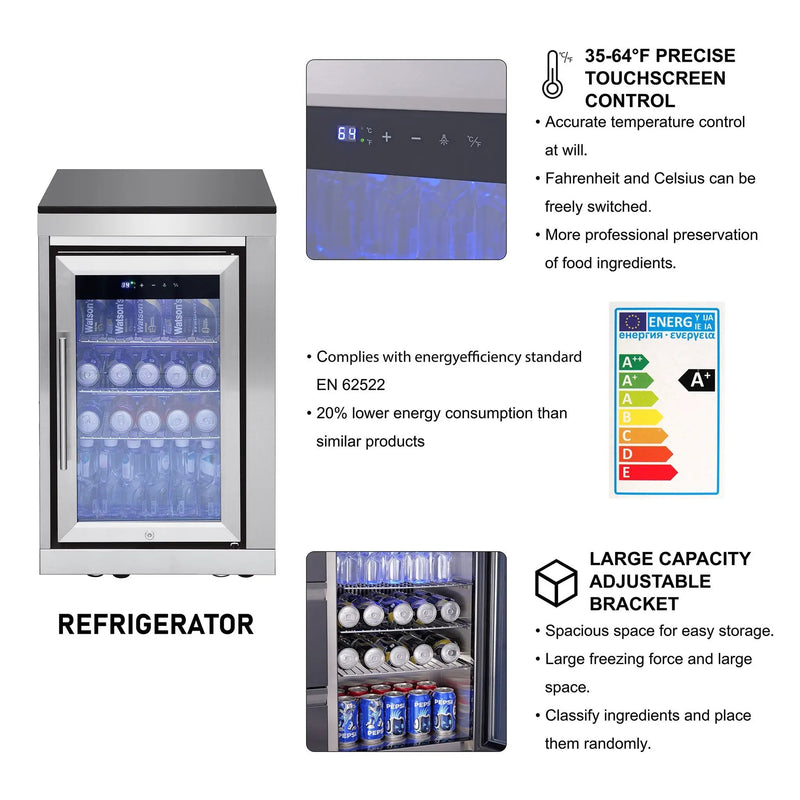 82.5" 6-Burner 83,500 BTU Silver Outdoor Kitchen Island Grill +Sink + Refrigerator by Chery Industrial