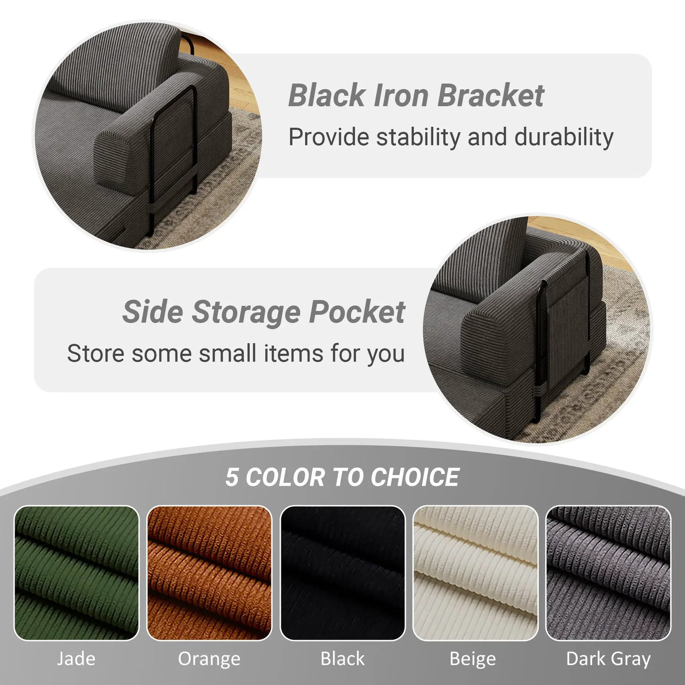 Convertible Sleeper Sofa Bed With Cylindrical Pillow, Fixed Shape Frame by Unique Piece Furniture