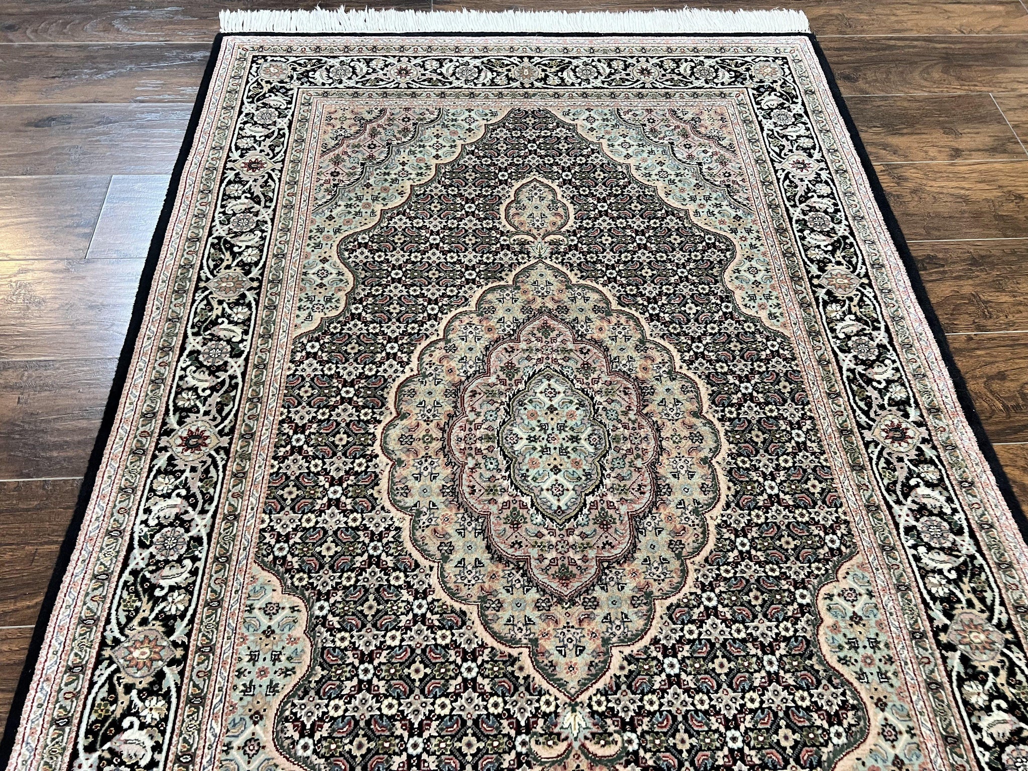 Sino Persian Rug 4x6, Fine Hand Knotted Carpet, Black, Wool, Vintage Rug 4 x 6, Herati Mahi, 300 KPSI by Jewel Rugs