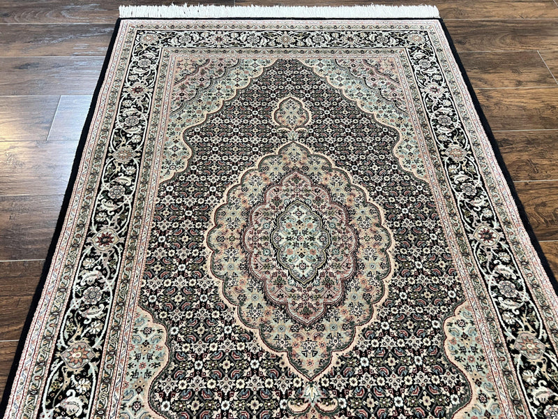 Sino Persian Rug 4x6, Fine Hand Knotted Carpet, Black, Wool, Vintage Rug 4 x 6, Herati Mahi, 300 KPSI by Jewel Rugs