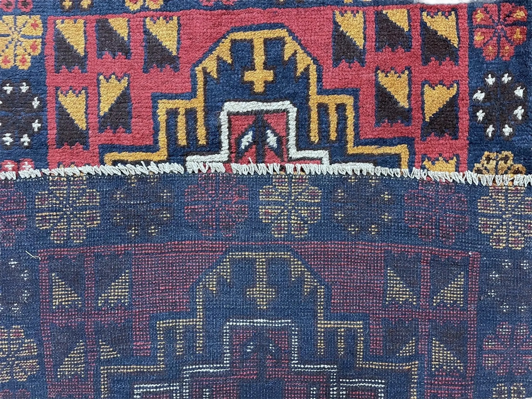 3 X 4.3 Vintage Handmade Tribal Wool Rug Balouch Rug Afghan Rug Red Blue Nice by Jewel Rugs