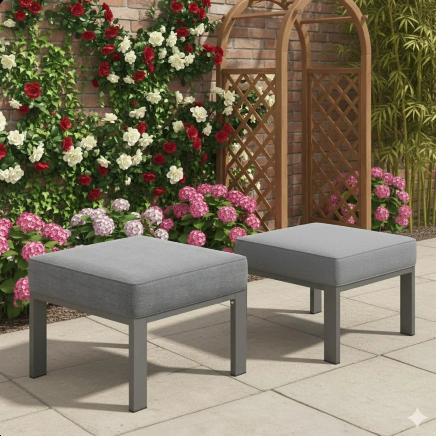 All-Weather Patio Ottomans With Thick Cushions (Set of 2) by HouseOfZazla