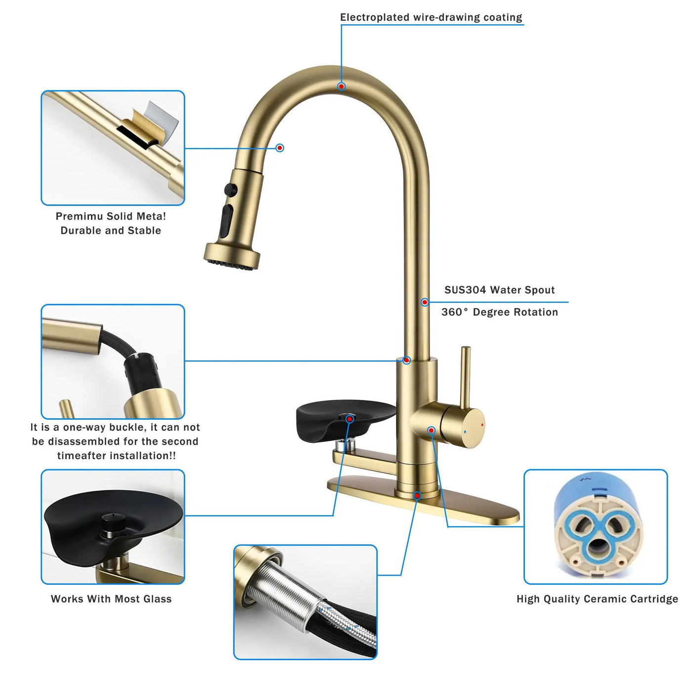 3 In 1 Kitchen Faucet With Press Type Glass Rinser, High Arc Pull Down Sprayer by HouseOfZazla