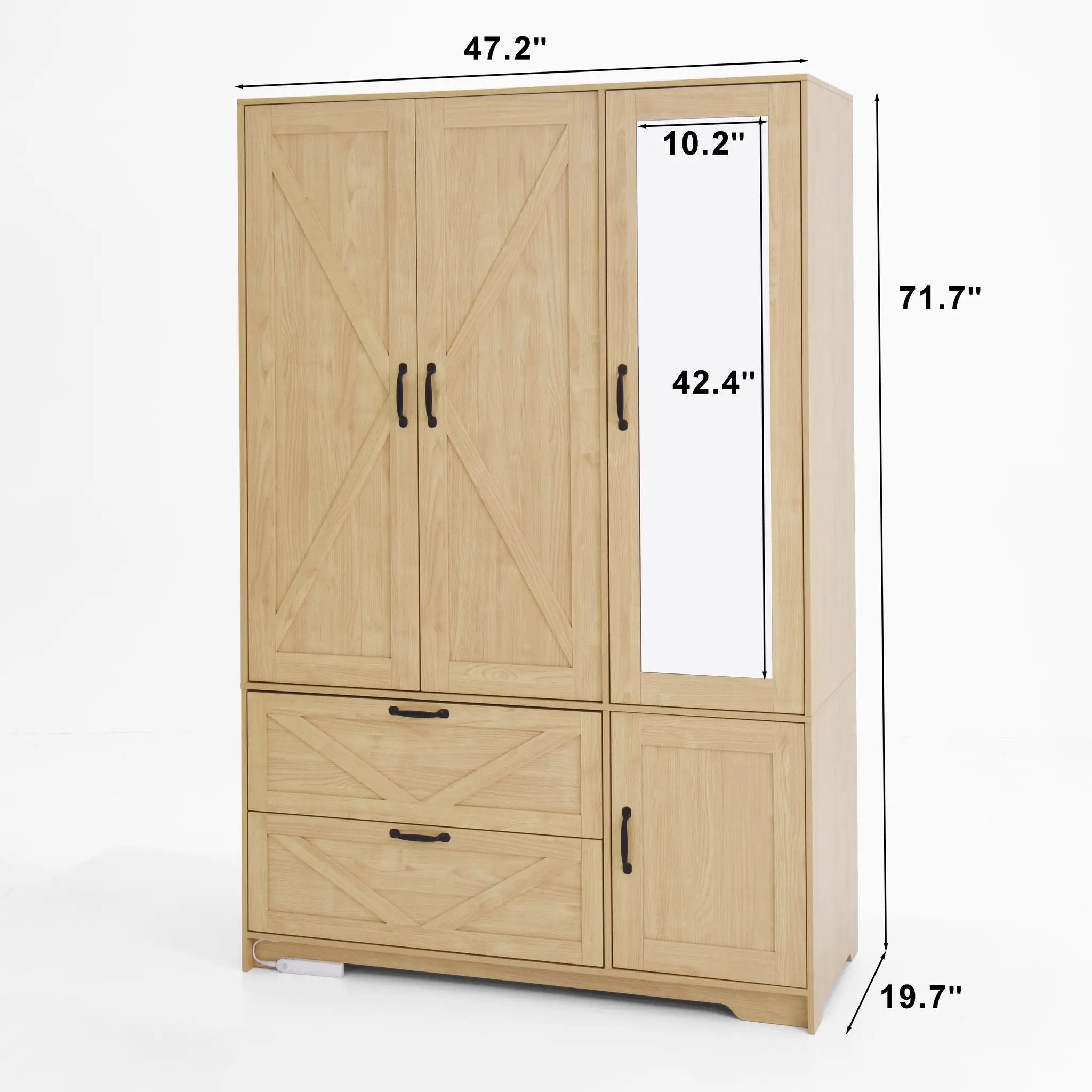 4 Doors Wardrobe Closet with Mirror, LED Lighting & Storage by HouseOfZazla