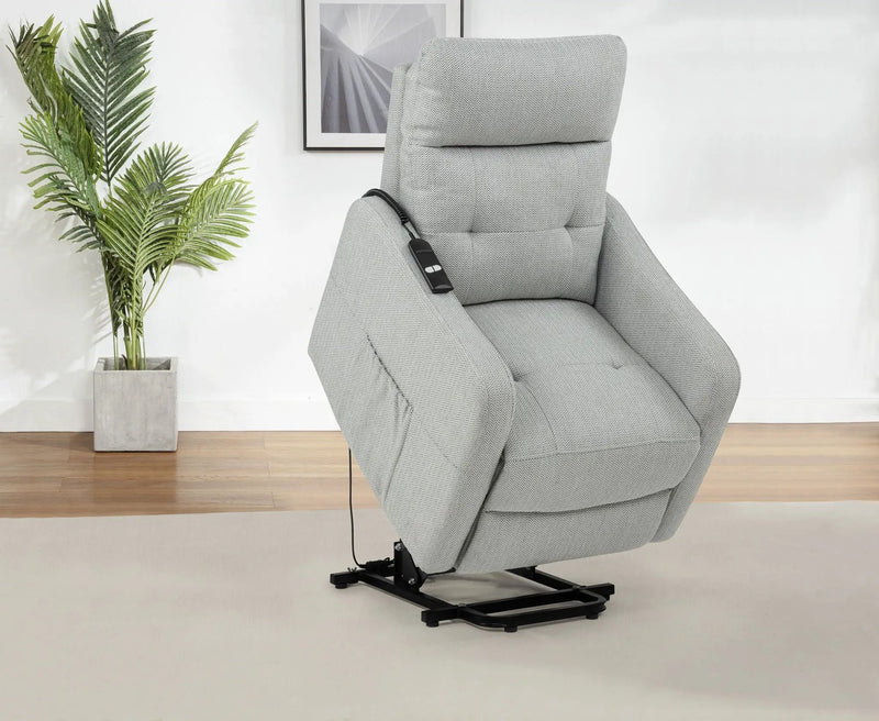 Dayes Upholstered Power Lift Recliner Chair Light Grey by Unique Piece Furniture
