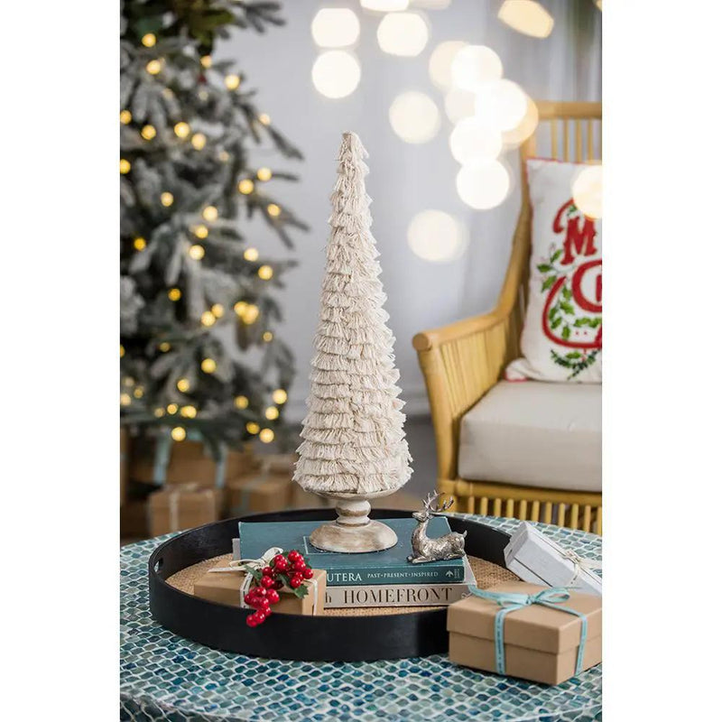D5.1x21.7" Fringes Embellished Cone With Wooden Base by HouseOfZazla