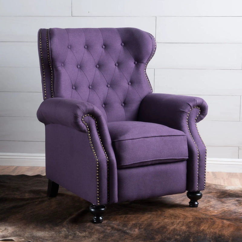 Accented Push Back Recliner Chair With Rolled Arms, Enjoy Cocooning Comfort by Unique Piece Furniture