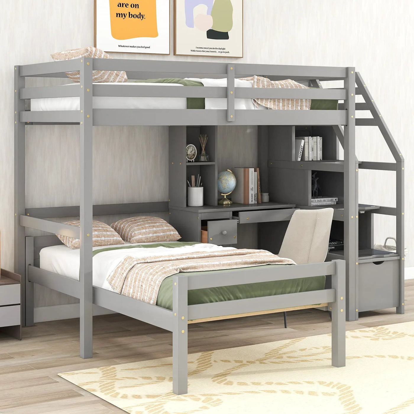 Loft Bed With Stand Alone Bed, Storage Staircase, Desk, Shelves, And Drawers by Unique Piece Furniture