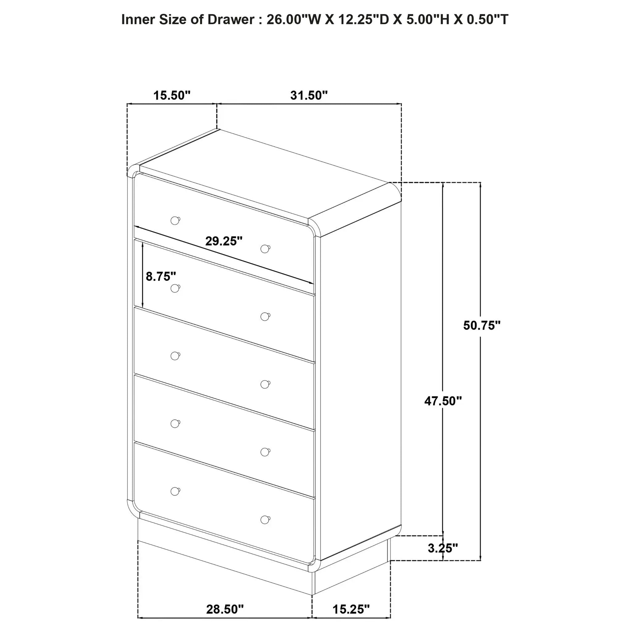 Burton - 5 Drawer Chest Of Drawers - Black by HouseOfZazla