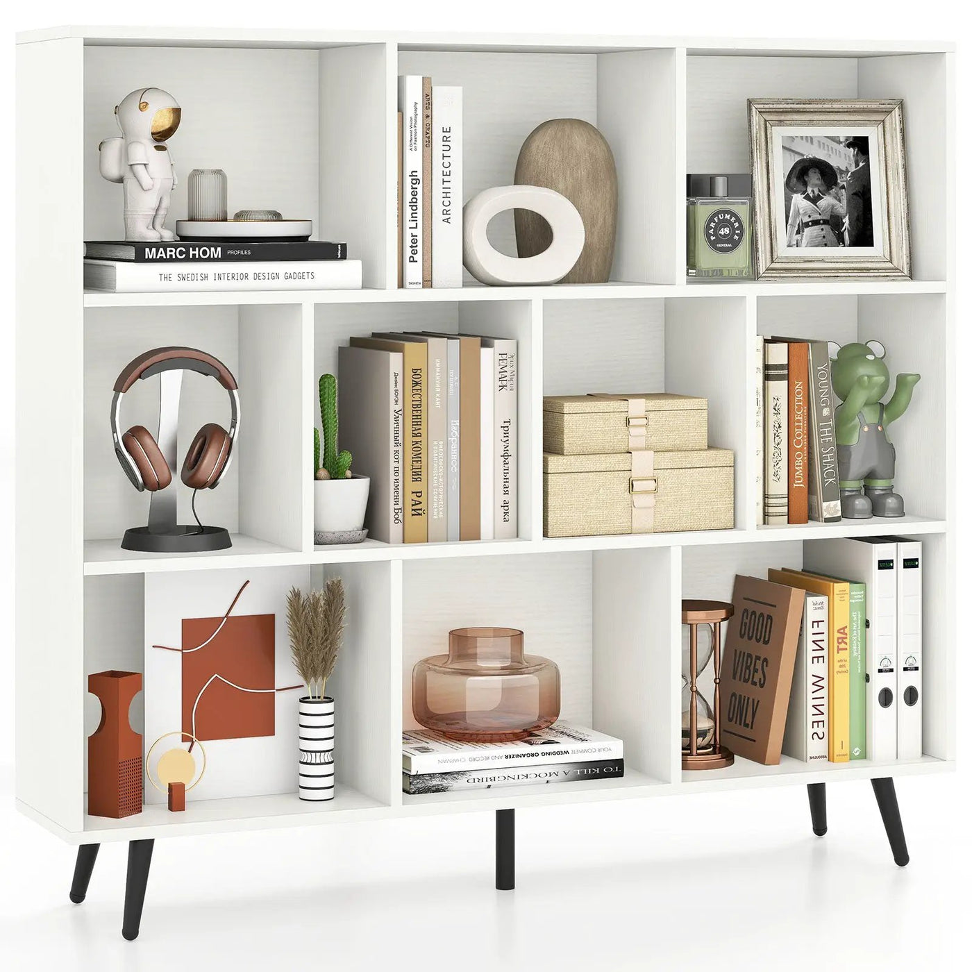 7/8/10-Cube Bookcase with 5 Tapered Metal Legs by DirectDeals