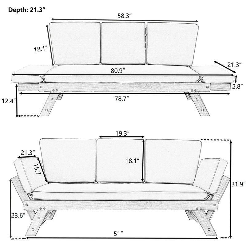 TOPMAX Outdoor Adjustable Patio Wooden Daybed Sofa Chaise Lounge by HouseOfZazla