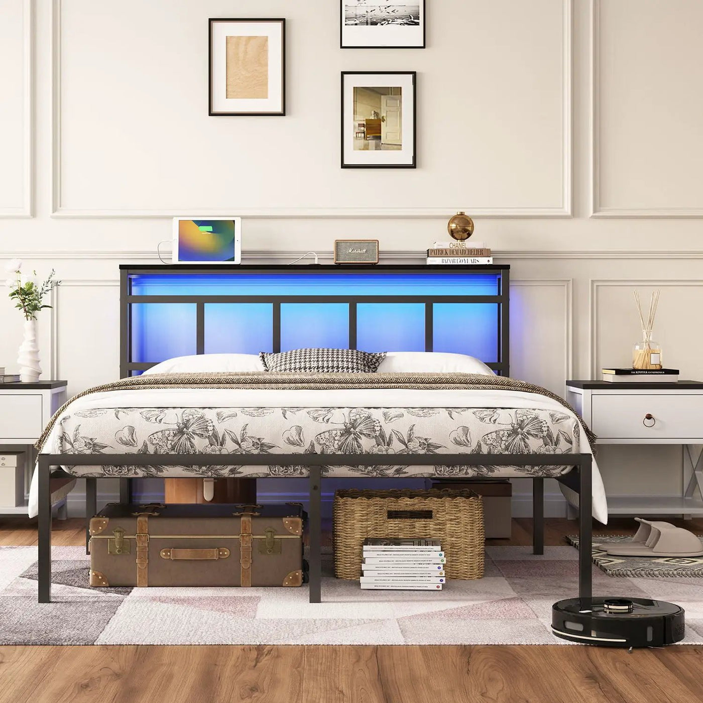 Bed Frame With Storage Headboard With USB C, Type C And LED Light by Unique Piece Furniture