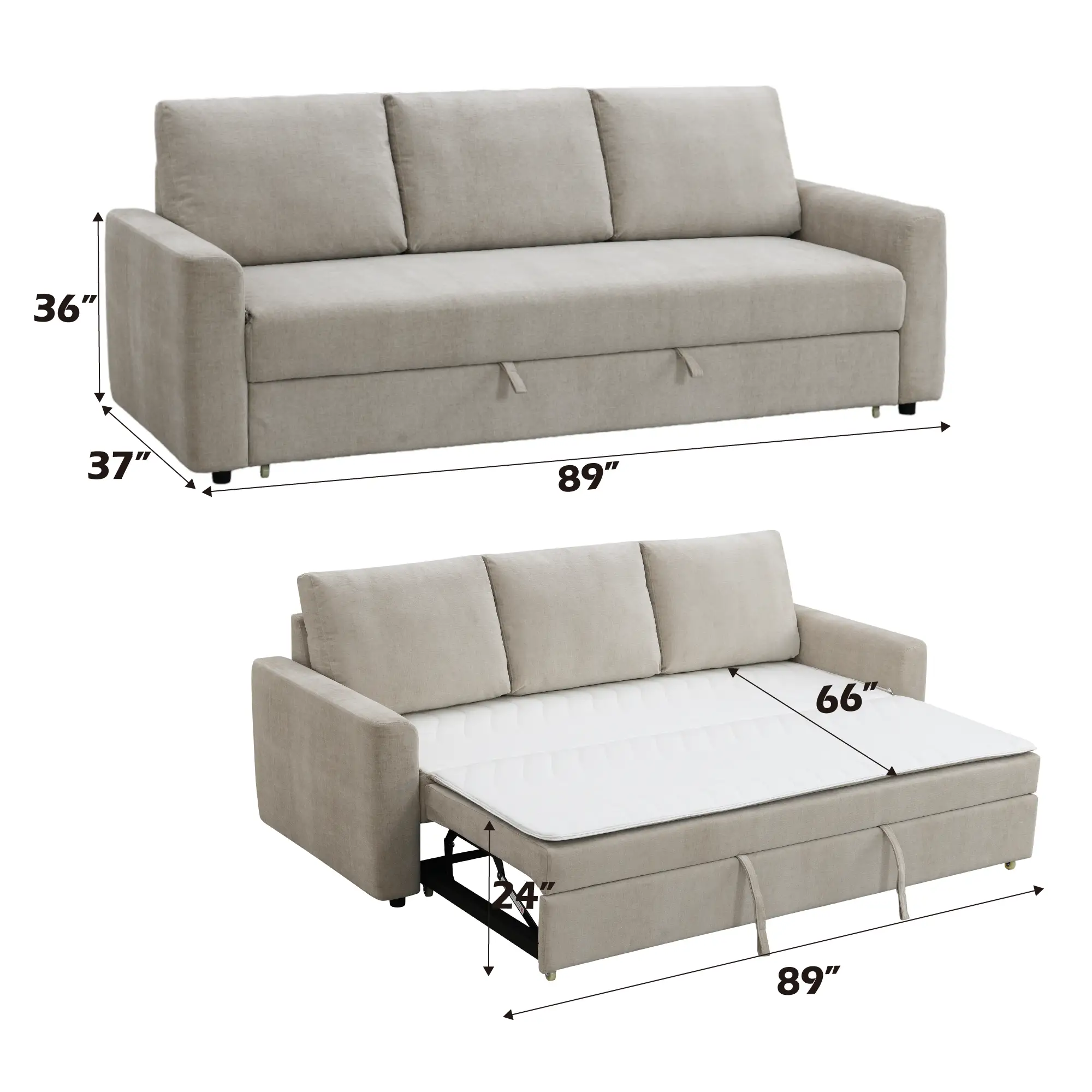 Leira Beige Linen Pull Out Sleeper by HouseOfZazla