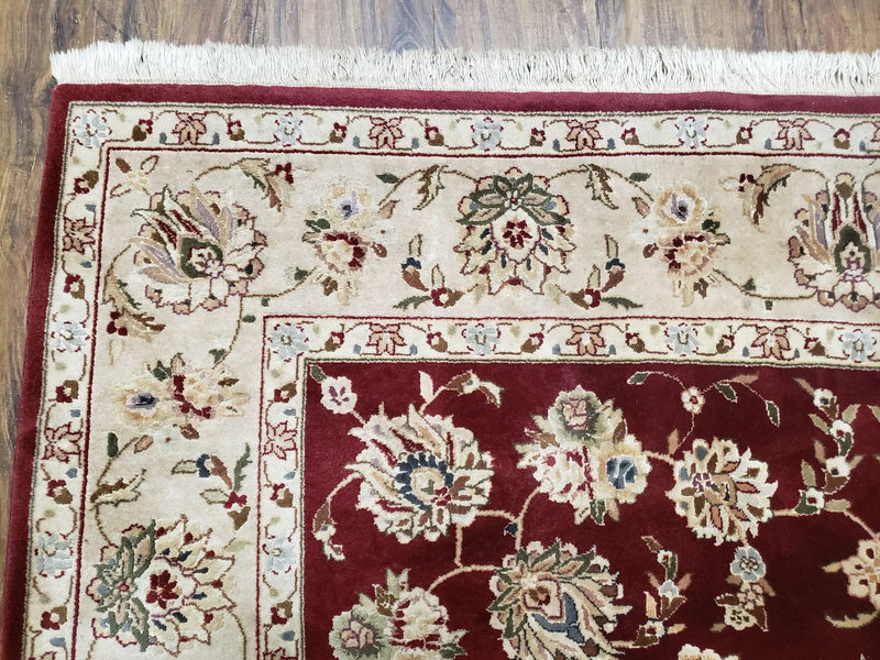 Vintage Traditional Oriental Area Rug, Hand-Knotted, Wool & Silk Accents, Maroon Red and Beige, 6x9 Carpet, 5' 9" x 9' by Jewel Rugs