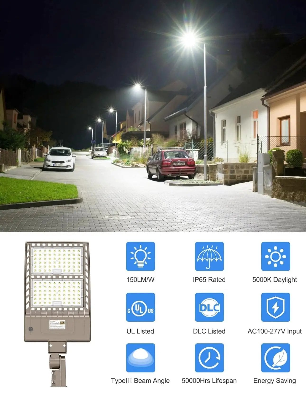 320W LED Parking Lot Light Hard Wired 48,000LM, Hot Wire UL Listed Industrial Grade LED Shoebox Parking Pole Light 5000K IP65 Waterproof by Outdoor Solar Outlet