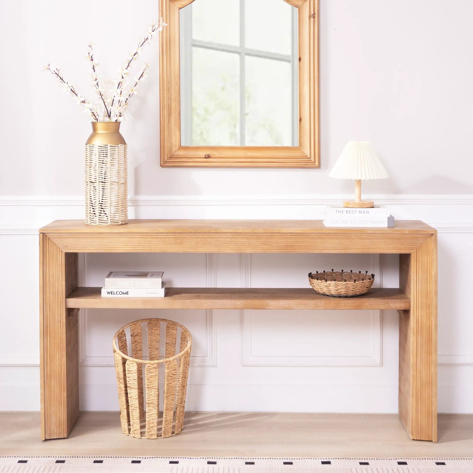 Console Table With Storage Shelf - Antique Natural / Light Natural / Natural by HouseOfZazla