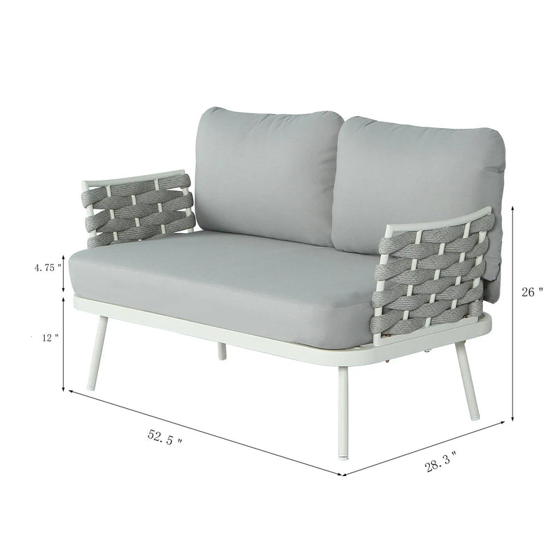 Mariano Steel Loveseat and Table, Off White & Grey by HouseOfZazla