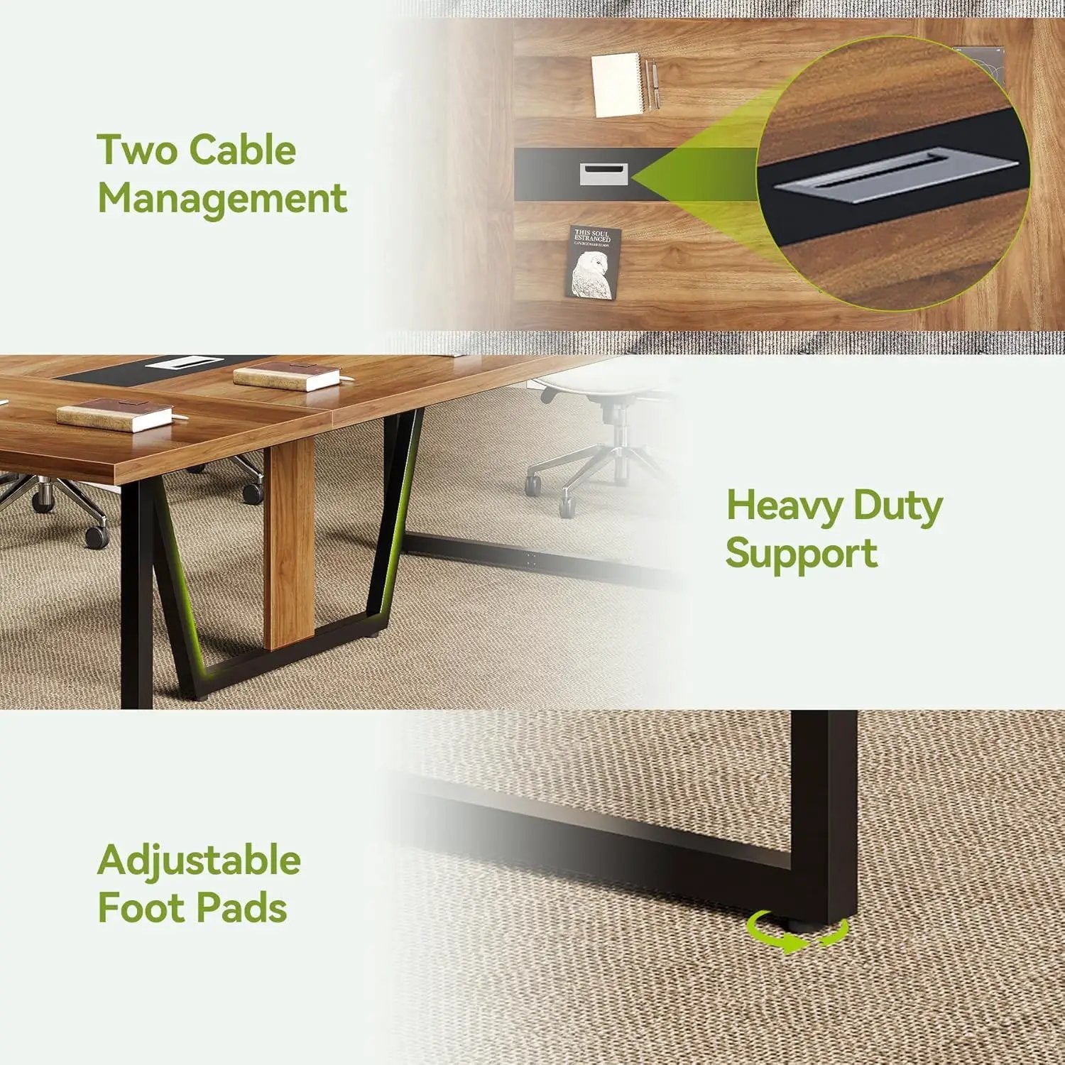 Conference Table For 8 - 10 People With Cable Management - Brown / Black by HouseOfZazla
