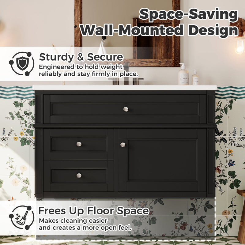 36" Wall Mounted Bathroom Vanity with Ceramic Sink and Storage by HouseOfZazla
