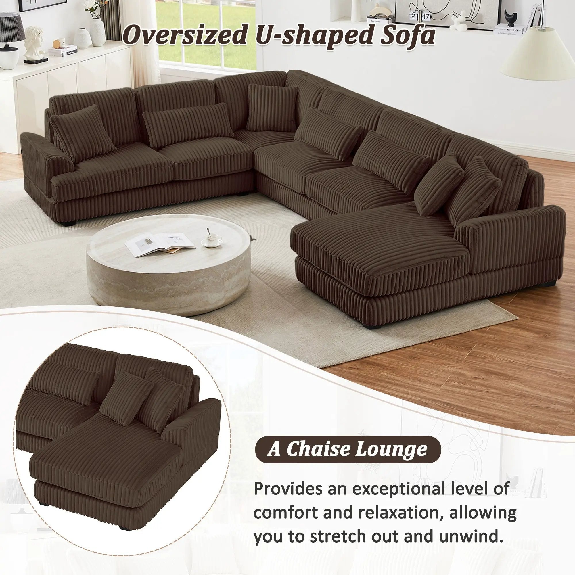 Oversized Sectional Sofa U - Shaped Sofa Couch Modern Sofa Upholstered In Soft With A Chaise Lounge For Living Room by Unique Piece Furniture