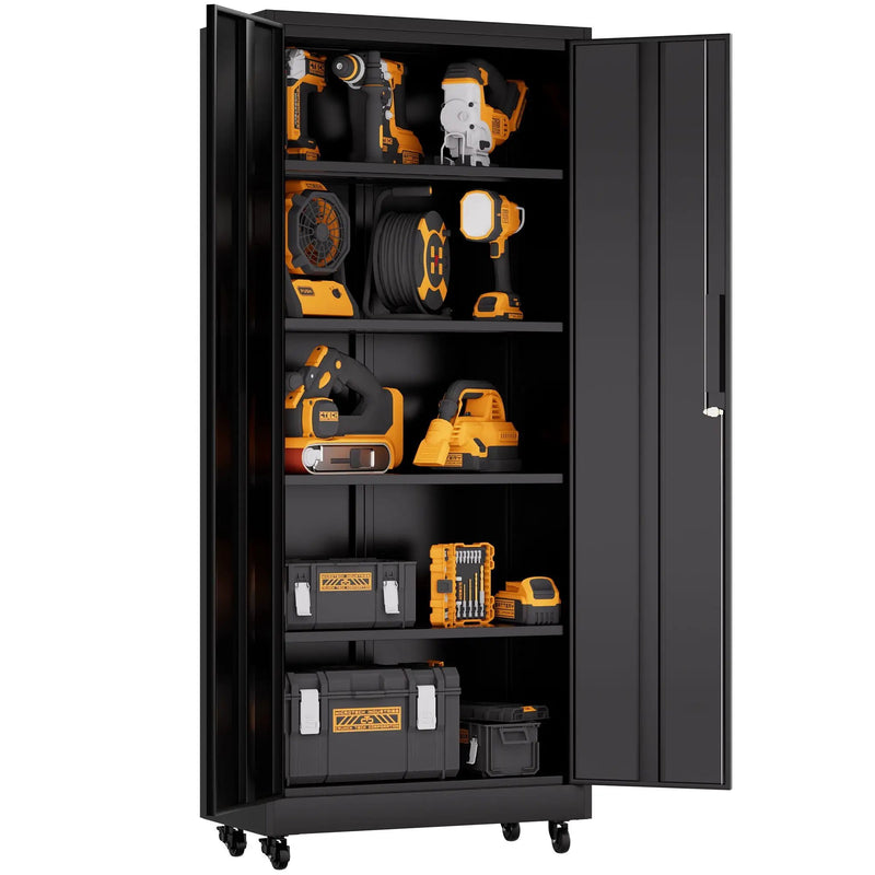 Heavy Duty Rolling Cabinet With Lock, Garage Storage Cabinet, 4 Adjustable Shelves For Tool Organization by HouseOfZazla