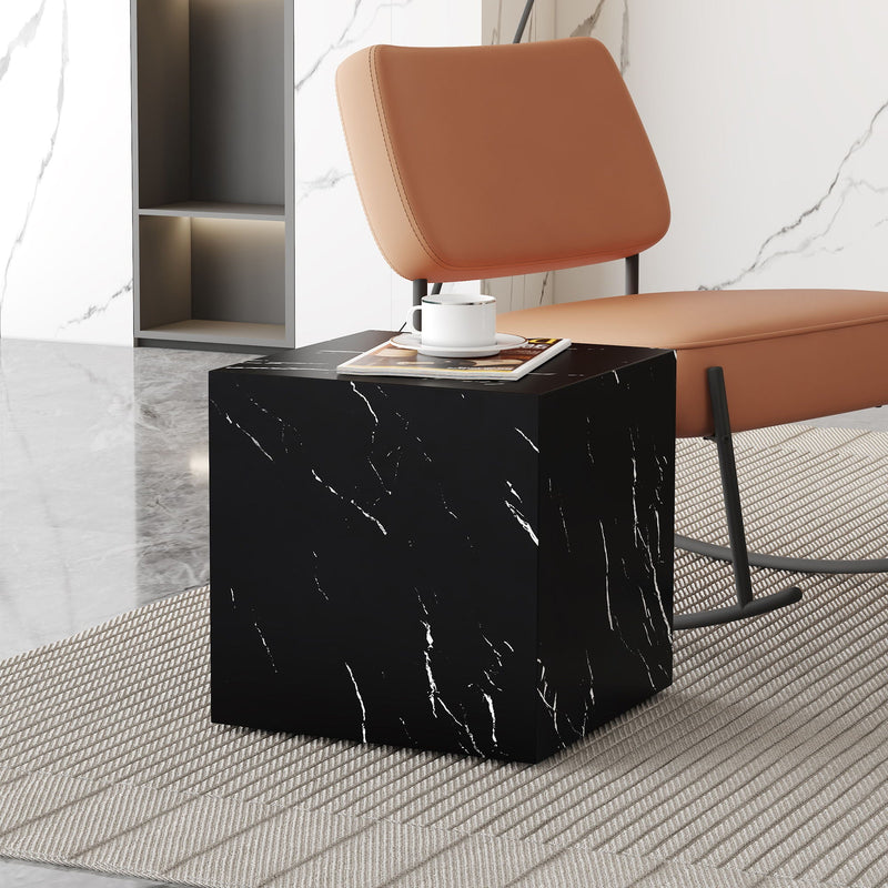 Marble Texture Coffee Table Cube Design with No Assembly - Black, photo 4 of 9