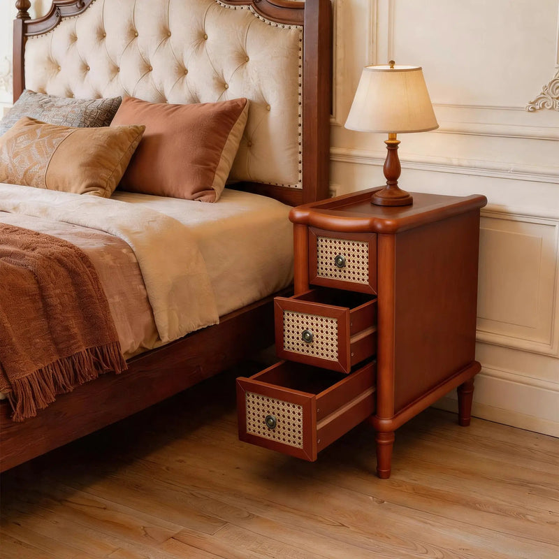 Rattan Narrow Side Table with 3 Drawers by HouseOfZazla