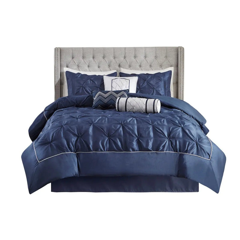 7 Piece Tufted Comforter Set Navy King by HouseOfZazla