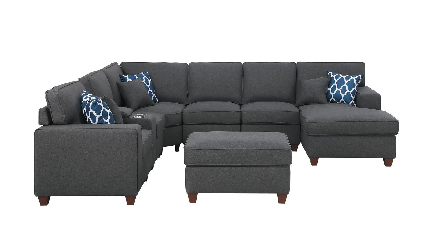 Tina - 8 Piece Upholstered Sectional With Ottoman by HouseOfZazla