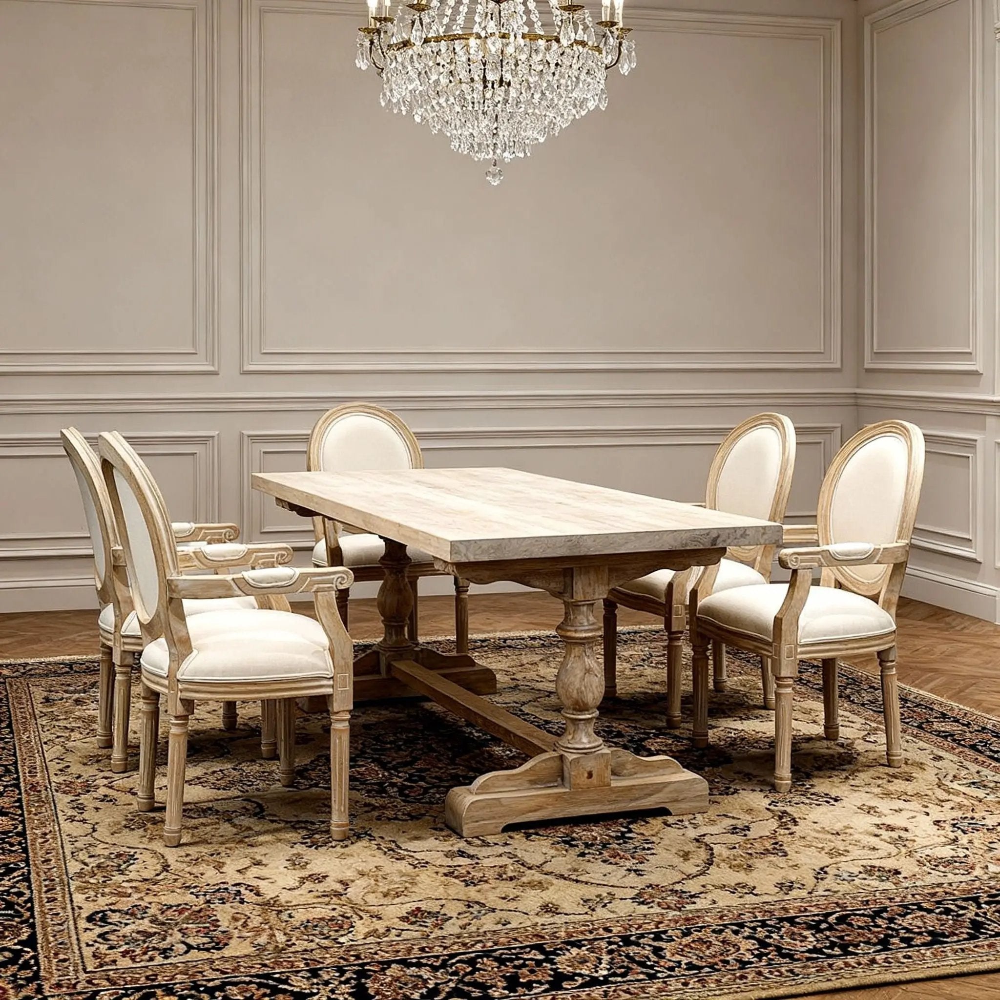 French Vintage Upholstered Fabric Dining Armchair (Set of 2) - Beige by HouseOfZazla