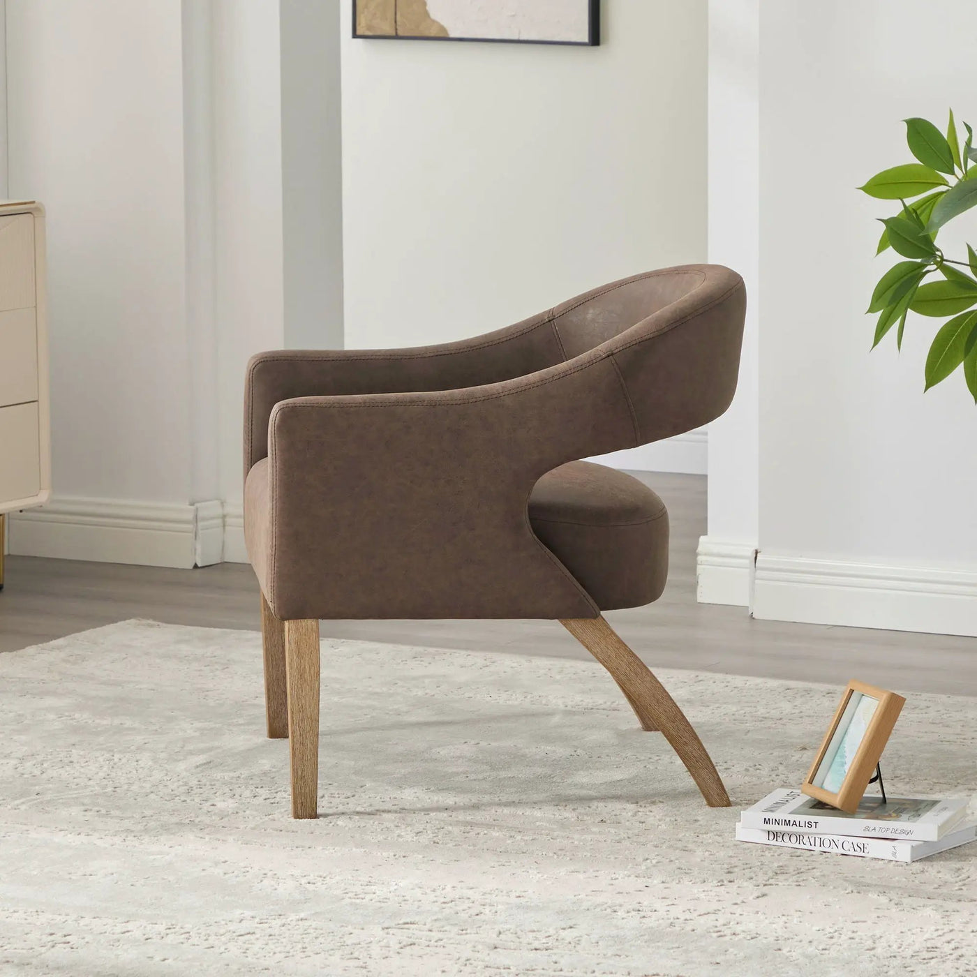 Upholstered Open Back Armchair With Weathered Rubberwood Legs by Unique Piece Furniture