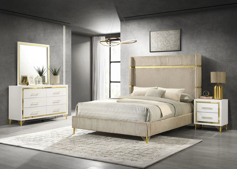 Lucia 4-piece Eastern King Bedroom Set Beige and White by Unique Piece Furniture