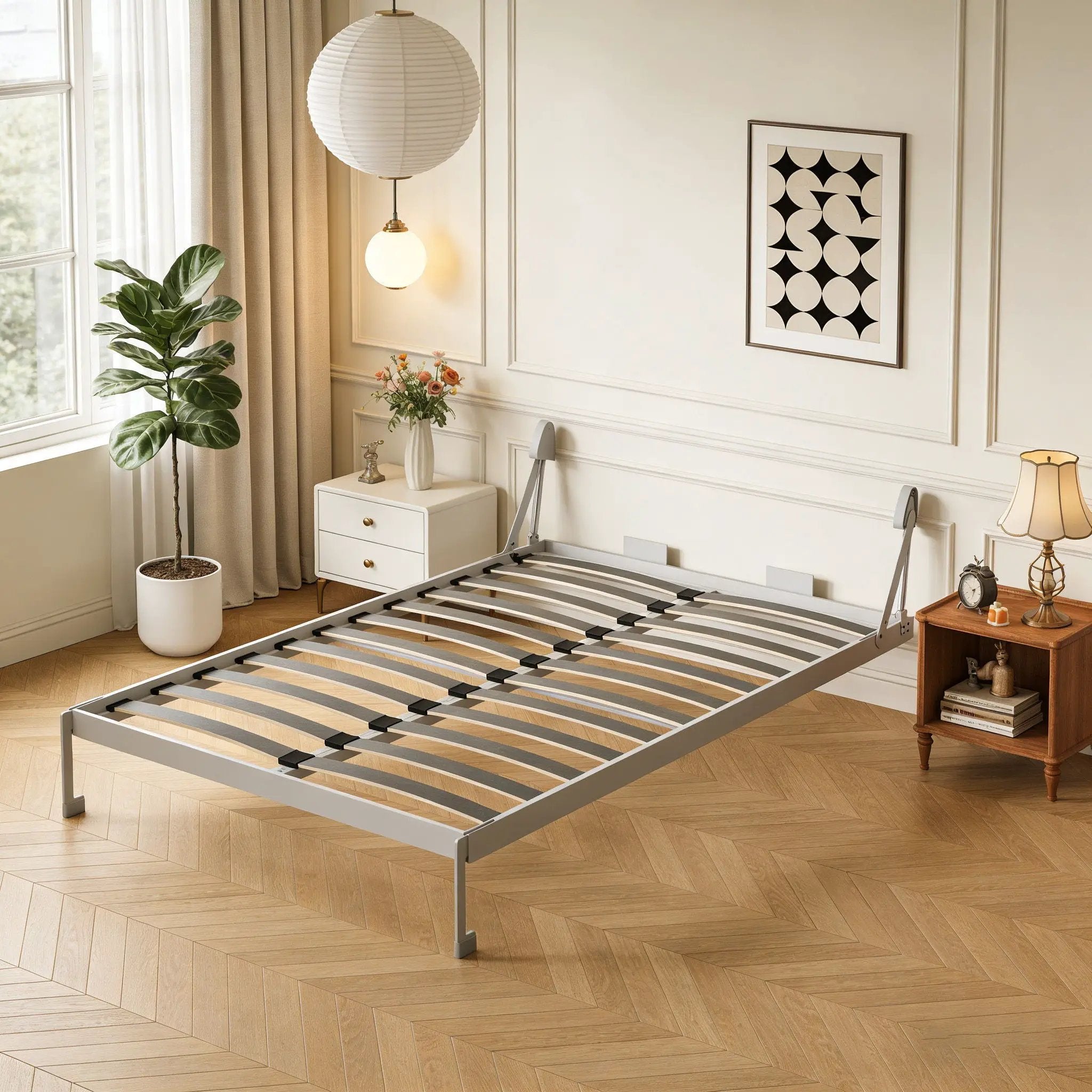 Queen Size Vertical Murphy Wall Cabinet Folding Bed With Automatic Legs - Gray by HouseOfZazla