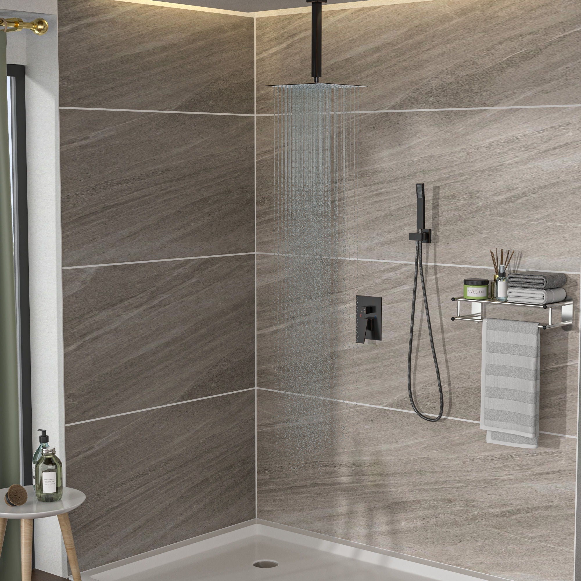 Dual Shower Head System With Ceiling Mount And Rough In Valve by HouseOfZazla