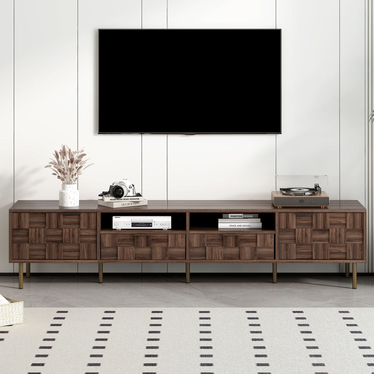 TV Stand With 2 Drawers, Media Console Table, Storage Cabinet With Cable Management, photo 5 of 13