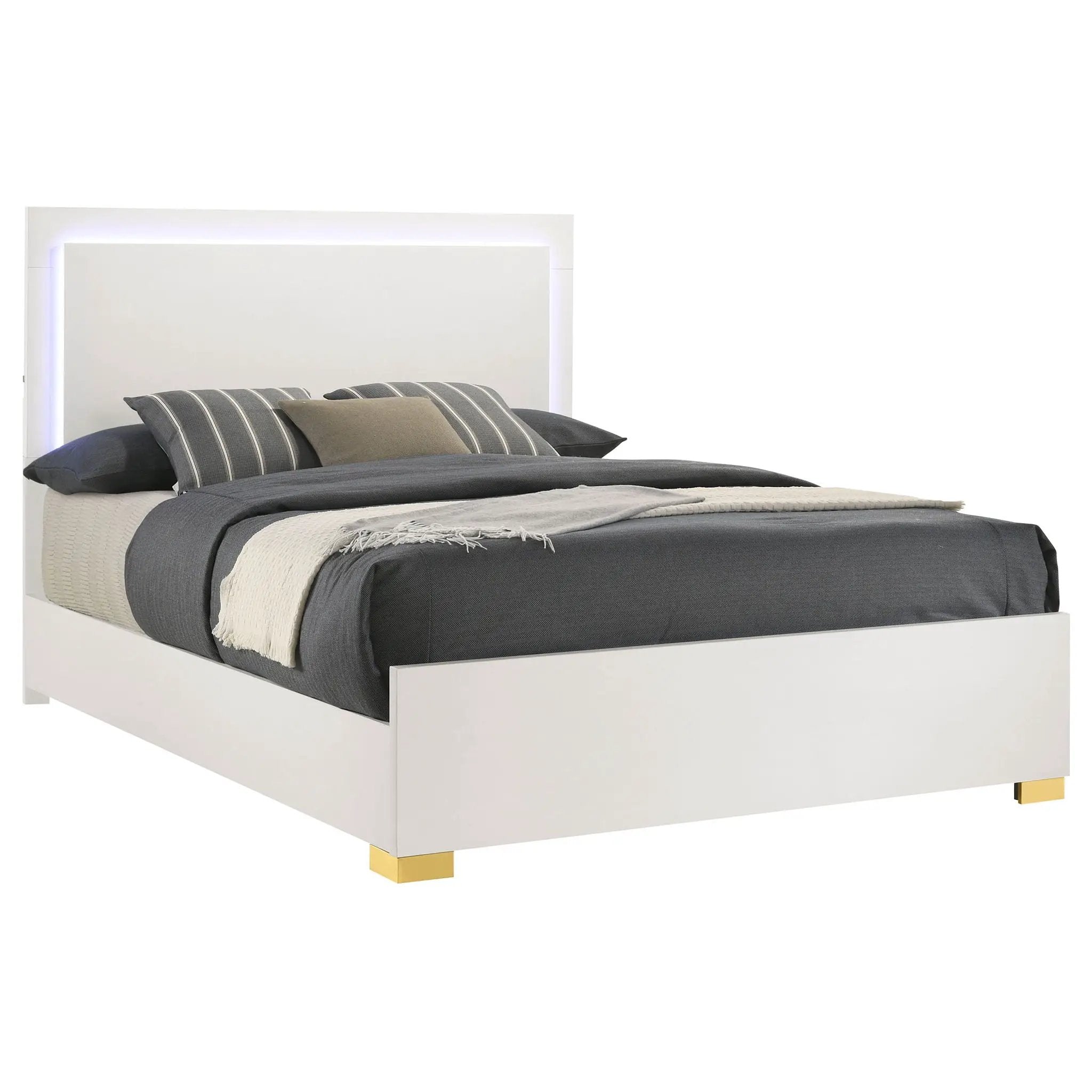 Marceline Wood Eastern King LED Panel Bed White by Unique Piece Furniture