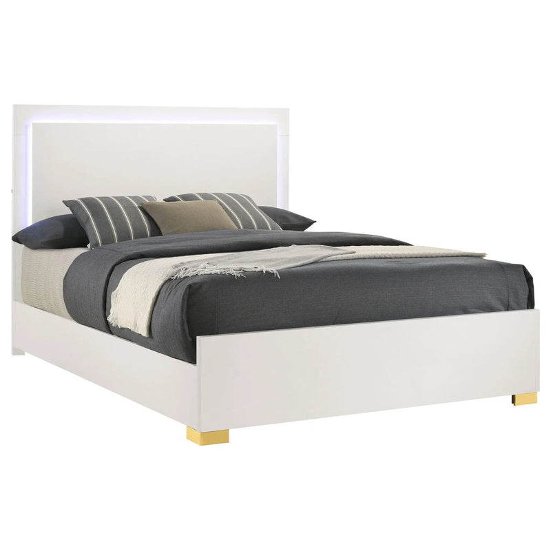 Marceline Wood Eastern King LED Panel Bed White by Unique Piece Furniture