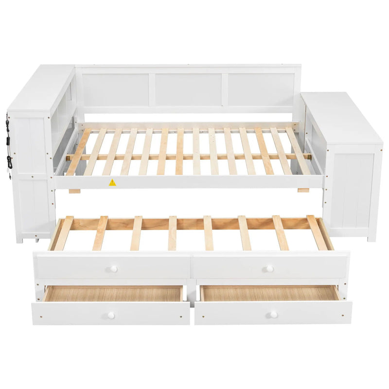 Daybed With Storage Shelves, Drawers, Trundle, Charging Station, LED Light, Desk And Cabinet by Unique Piece Furniture
