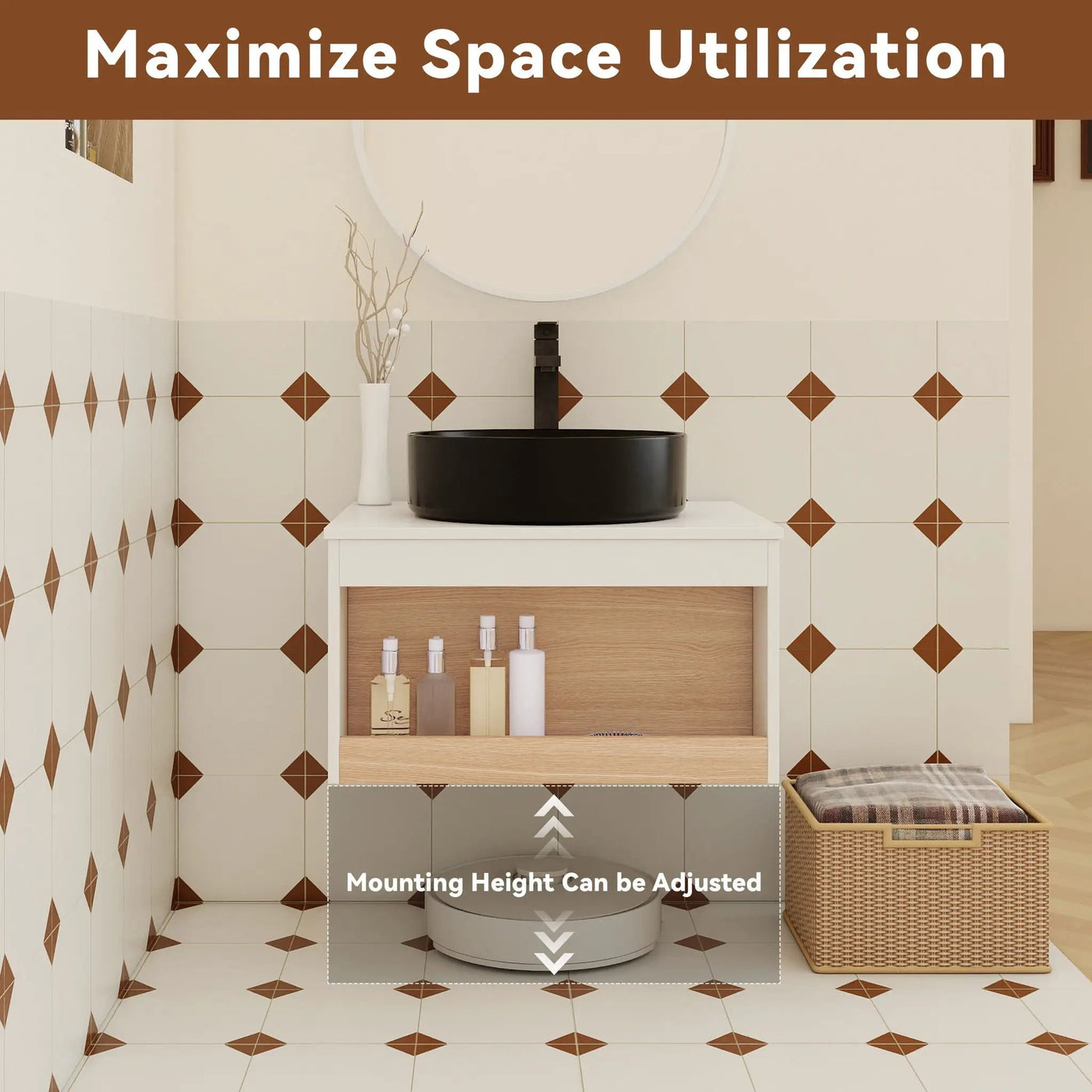 Floating Bathroom Vanity With Glossy Round Vessel Sink by Unique Piece Furniture