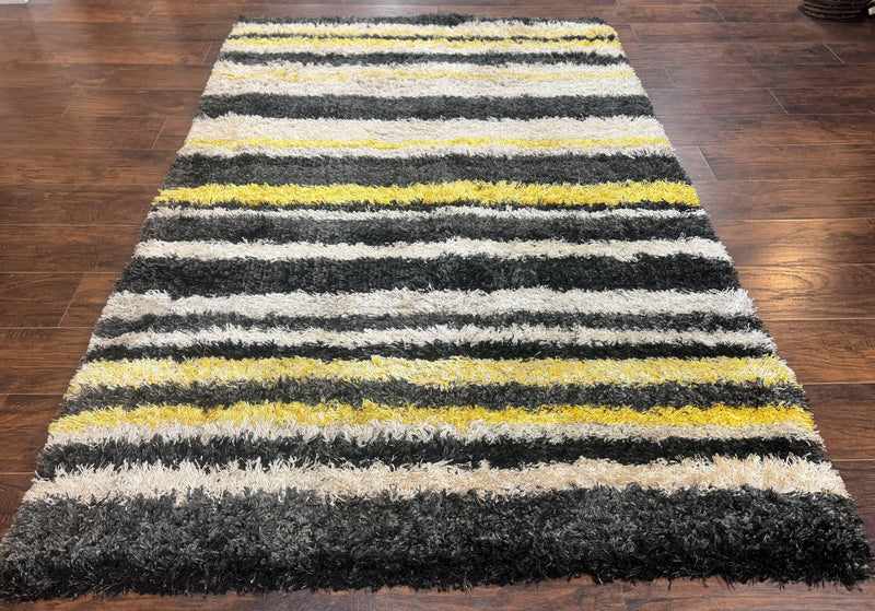 Shag Rug 5x8, Yellow Ivory Charcoal, Contemporary by Jewel Rugs